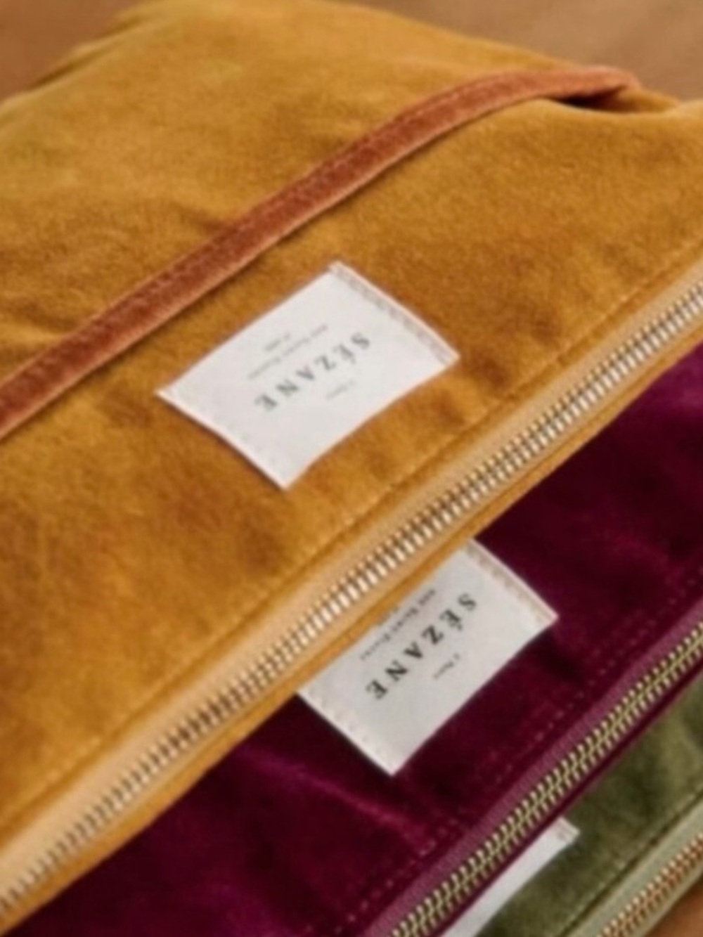 Sezane Mustard Velvet Zip Pouch